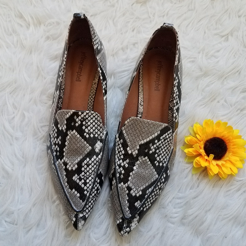 JEFFREY CAMPBELL VIONA LOAFER GREY SNAKE PRINT